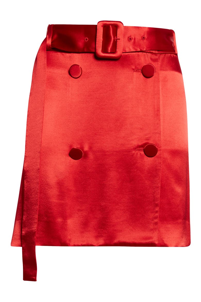 Belted Double Breasted Satin Miniskirt, Alternate, color, NEW RED