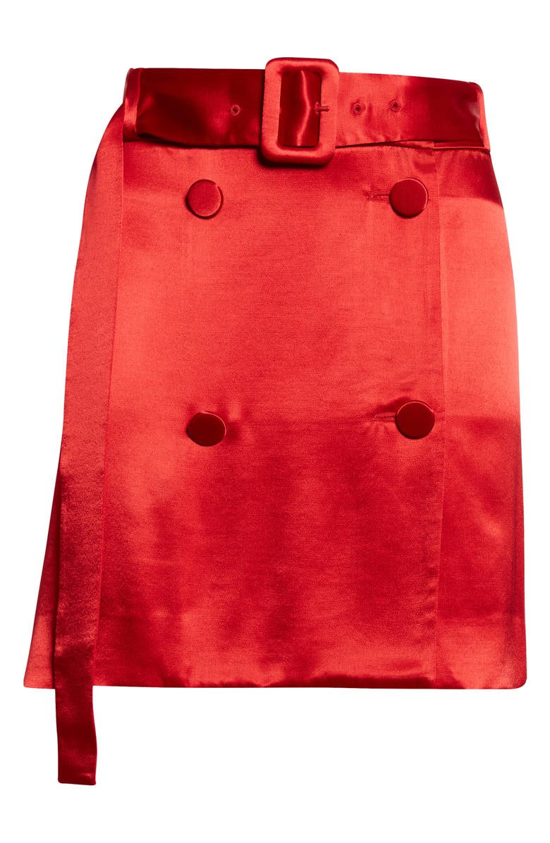 FERRAGAMO Belted Double Breasted Satin Miniskirt, Alternate, color, New Red