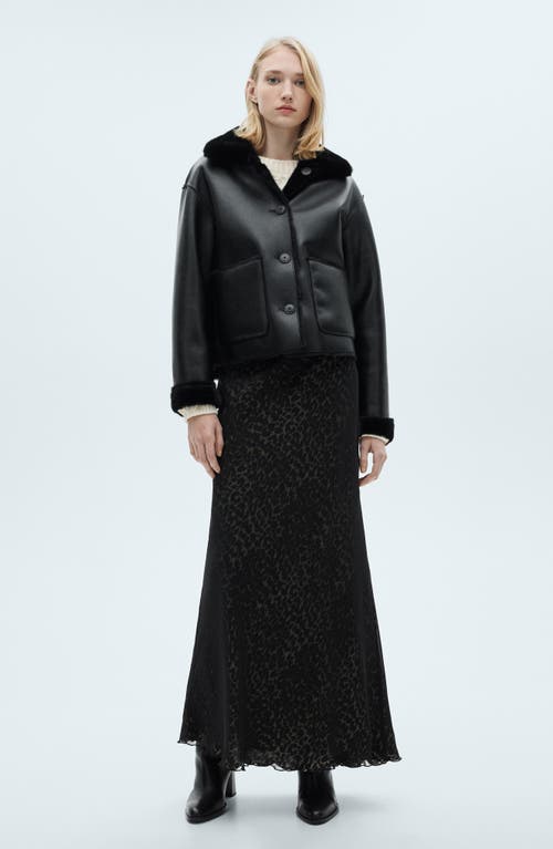 Mango Faux Leather Jacket With Faux Fur Lining In Black