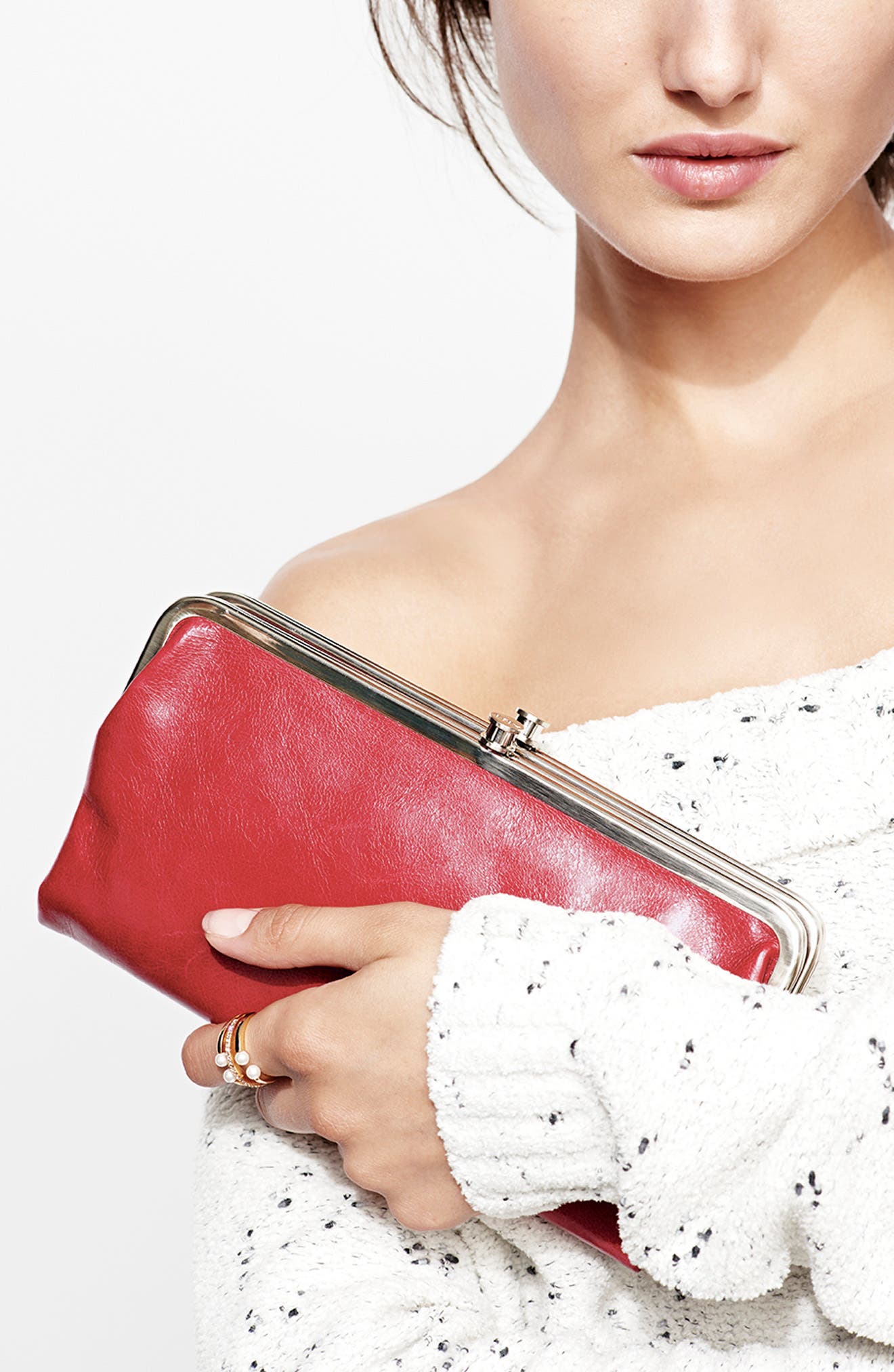 Lauren Leather Double Frame Clutch, Alternate, color, BRASS