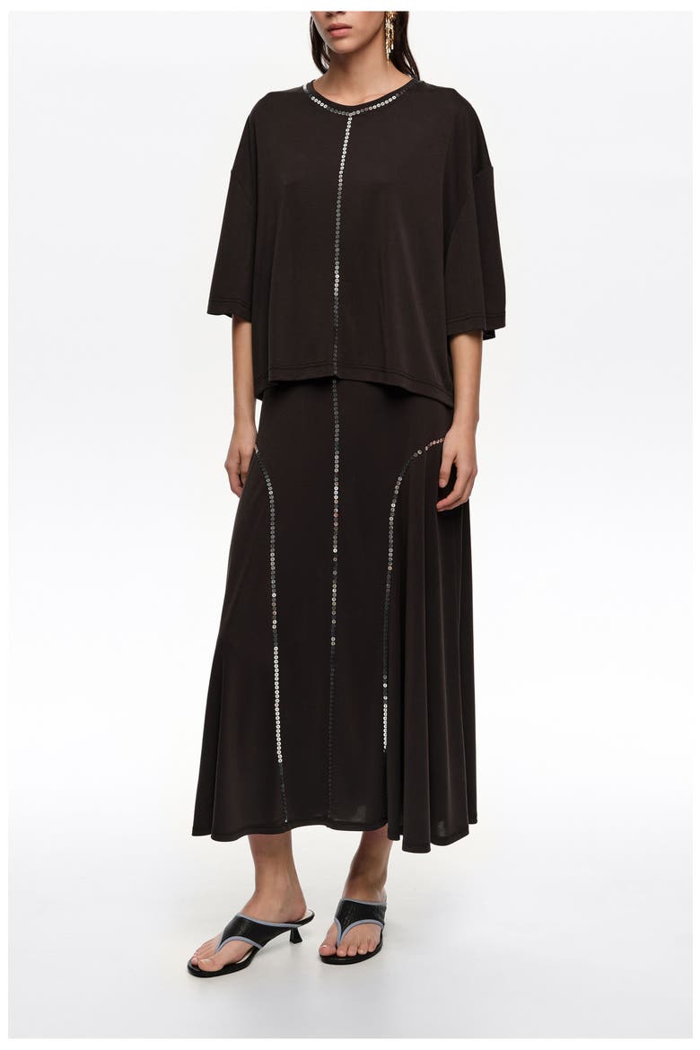 Faded Fluid Skirt With Sequins, Main, color, WASHED BLACK