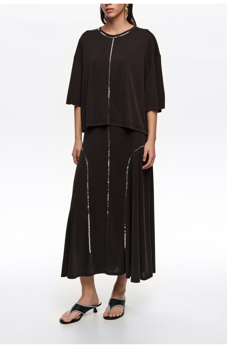 Bimba y Lola Faded Fluid Skirt With Sequins, Main, color, Washed Black