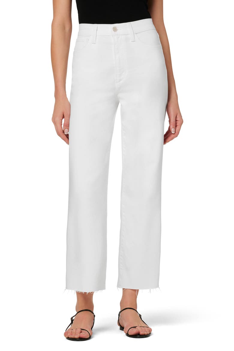The Blake Raw Hem High Waist Crop Wide Leg Jeans, Main, color, WHITE