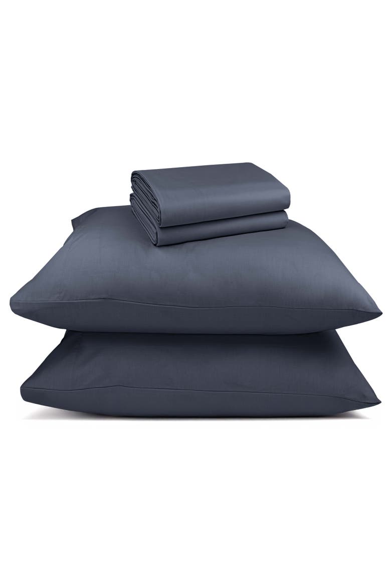 Signature Comfort 100% Egyptian Cotton Breatheable Percale Sheet Set, Main, color, Mineral Blue Grey Tone