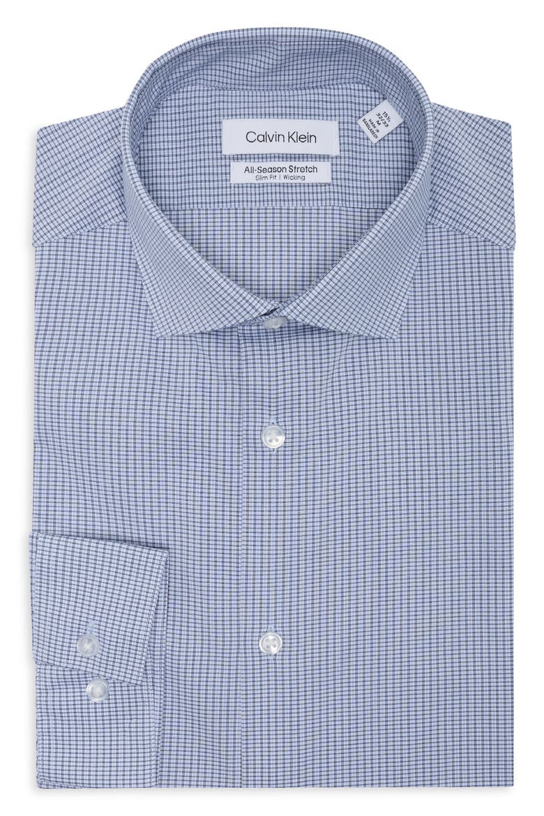 All Season Slim Fit Stretch Print Button-Up Shirt, Main, color, DENIM