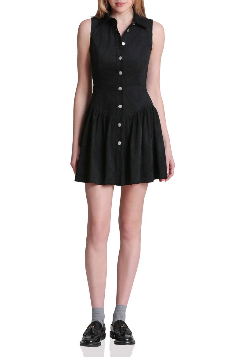 Sleeveless Faux Suede Minidress, Alternate, color, BLACK