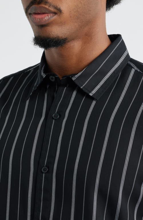 Open Edit Stripe Long Sleeve Button-up Shirt In Black