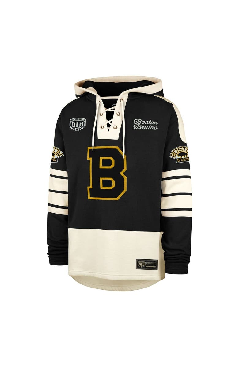 '47 Men's '47 Black Boston Bruins Blue Line Heritage Lacer Pullover Hoodie, Alternate, color, Black