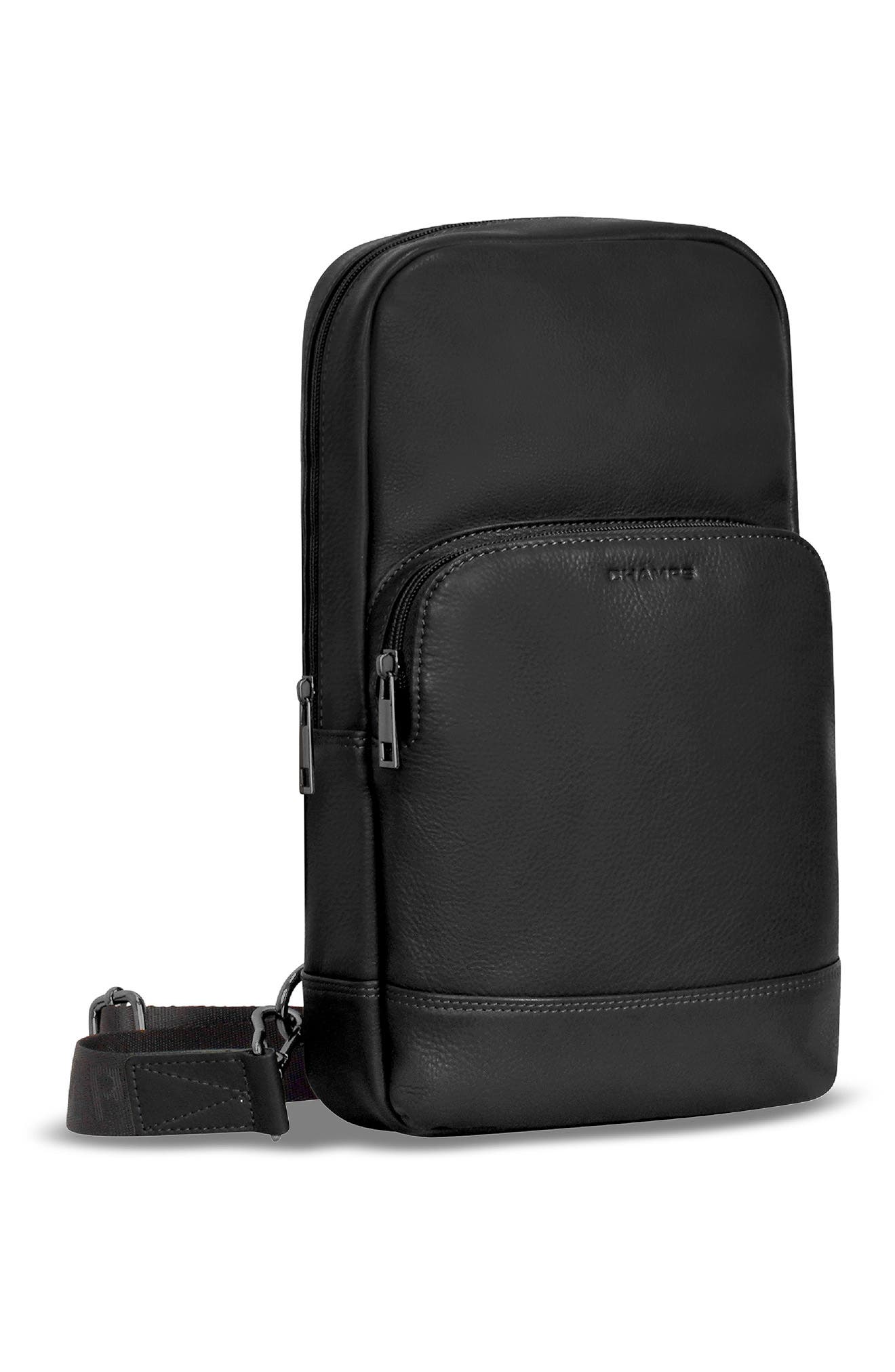 CHAMPS Onyx Leather Sling Bag, Alternate, color, Black