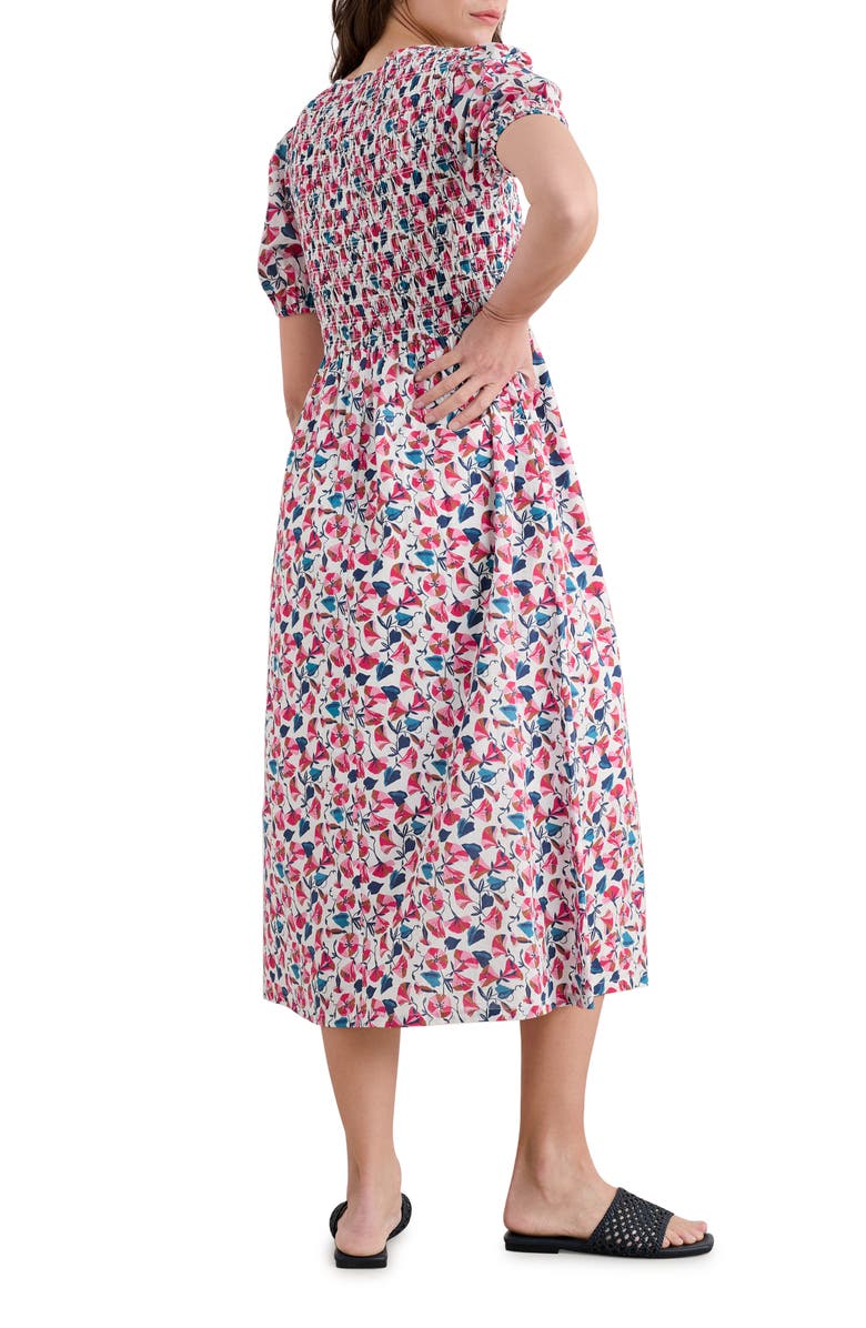 Seasalt Cornwall Meadowsweet Smocked Organic Cotton Midi Dress, Alternate, color, Parasol Floral Chalk