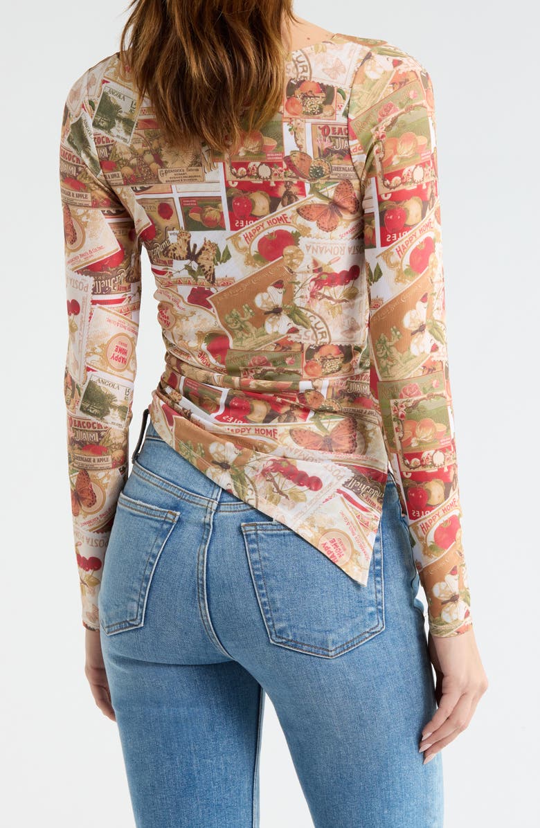 Madden Girl Boat Neck Asymmetrical Ruched Long Sleeve Top, Alternate, color, Rust Combo