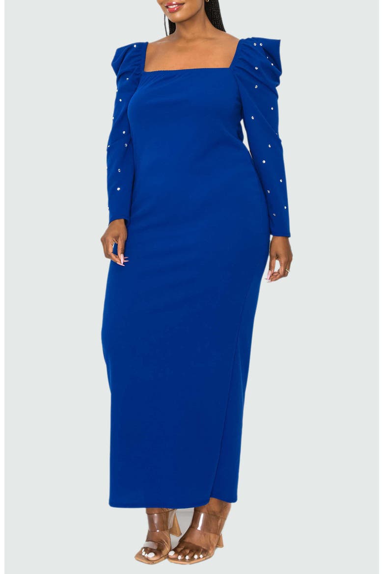 Evangeline Rhinestone Long Sleeve Gown, Alternate, color, ROYAL