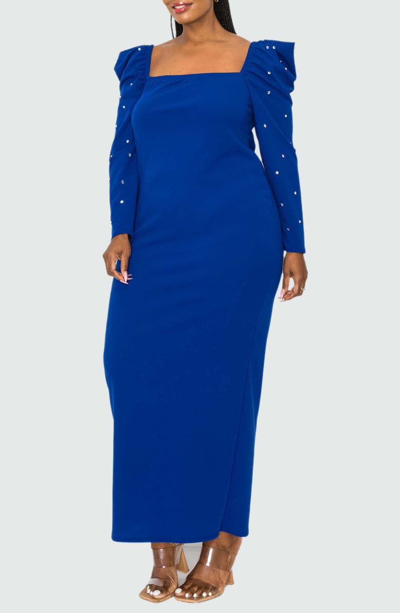 L I V D Evangeline Rhinestone Long Sleeve Gown, Alternate, color, 