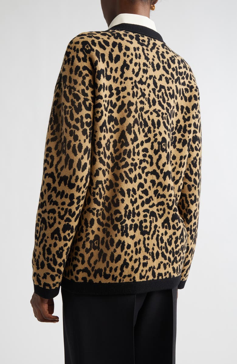 Valentino Leopard Jacquard Wool Cardigan, Alternate, color, Leopard