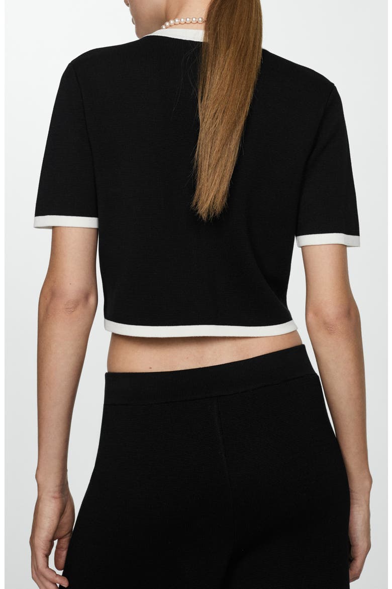 Contrast Trim Short Sleeve Cardigan, Alternate, color, BLACK