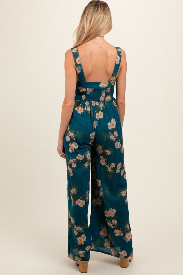 Floral Smocked Jumpsuit, Alternate, color, Dark Teal