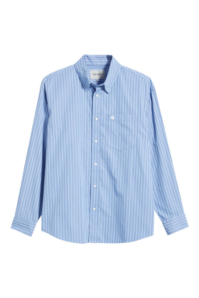 Keene Stripe Cotton Poplin Button-Up Shirt, Main, color, KEENE STRIPE, CURACAO