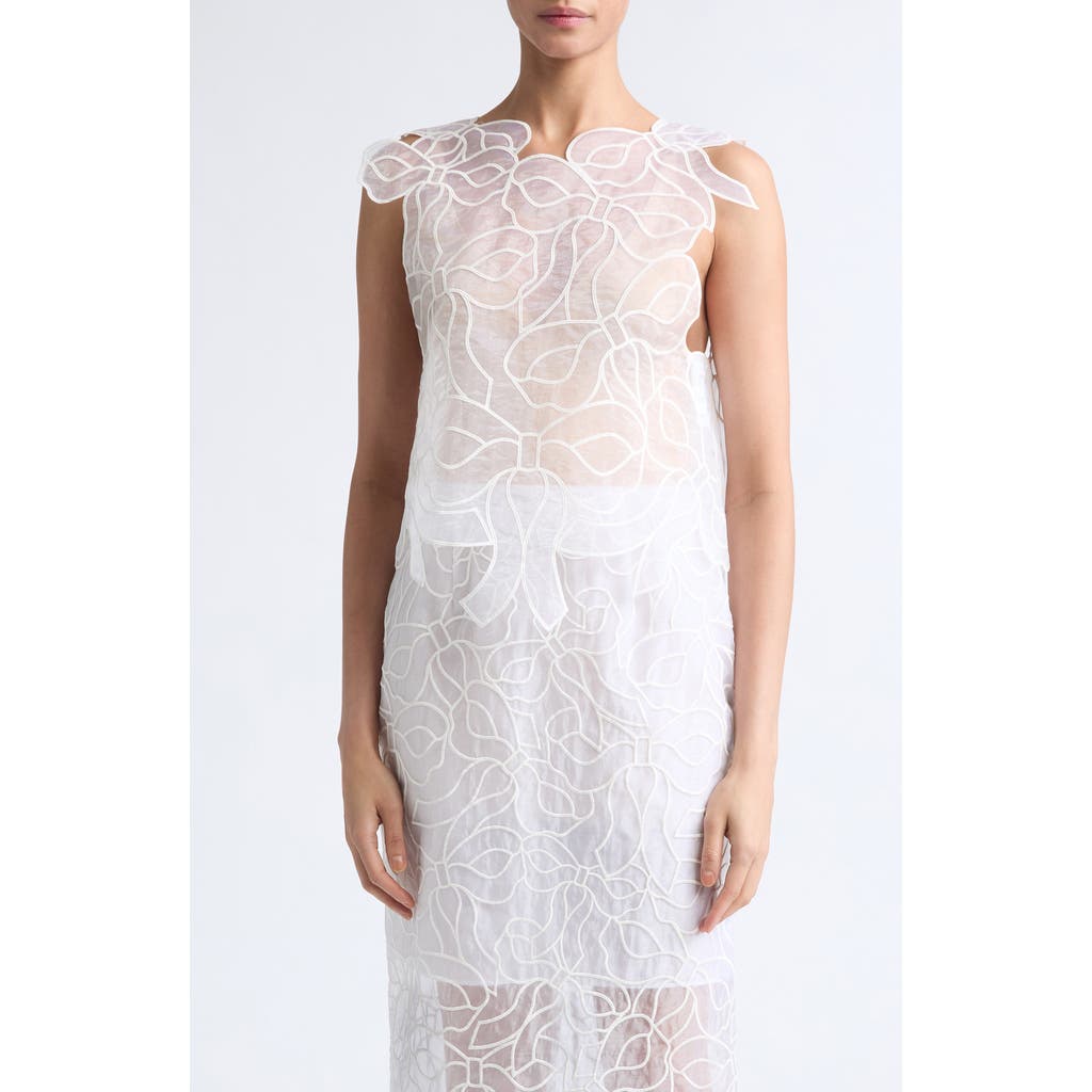 Cecilie Bahnsen Aya Embroidered Crop Organza Top in White at Nordstrom, Size Medium/large