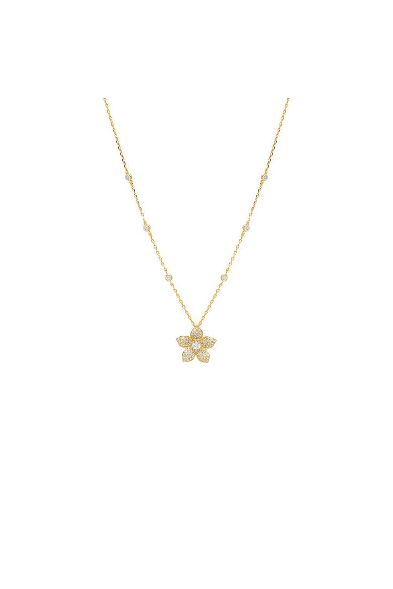 Pave Flower Charm Bezel Station Necklace, Main, color, Gold