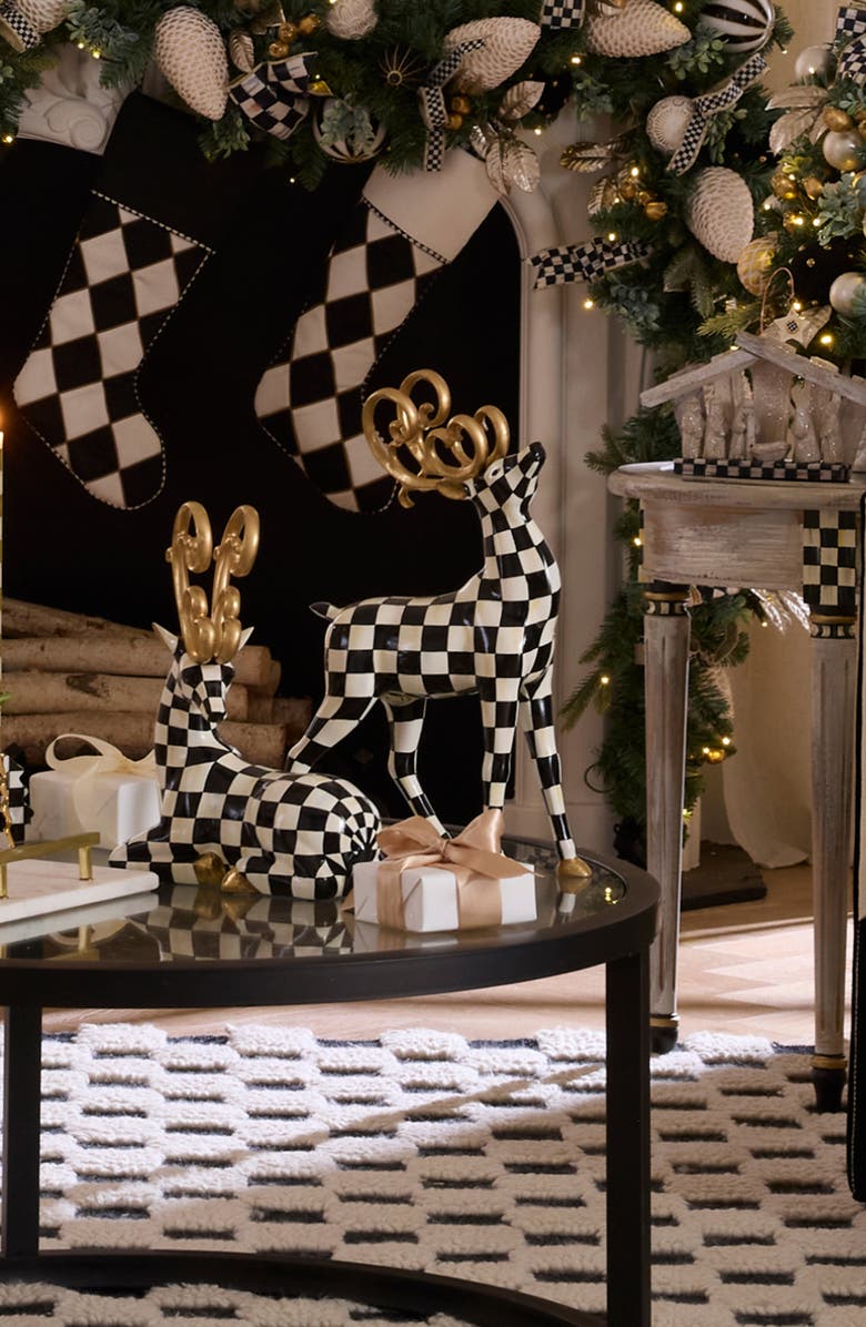 MACKENZIE CHILDS Courtly Check Noel Standing Deer Figurine, Alternate, color, Courtly