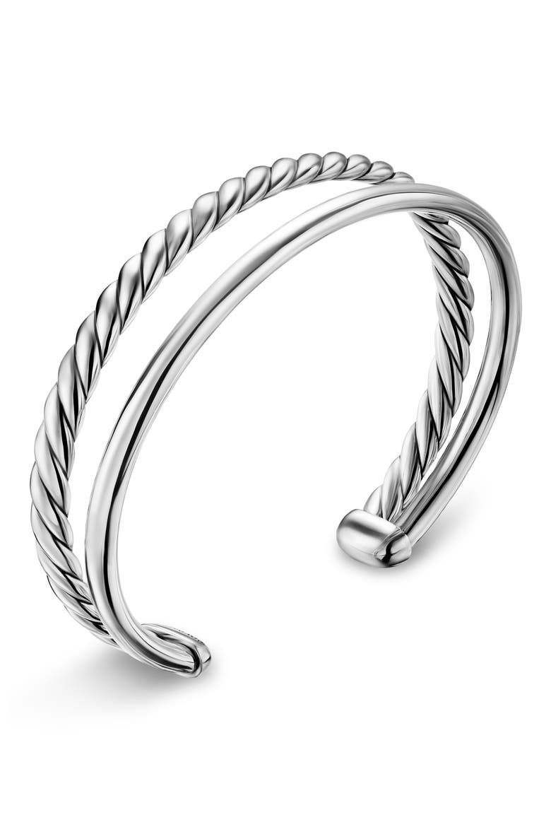 DY Mercer® Two Row Cuff Bracelet in Sterling Silver, 8mm, Alternate, color, SILVER