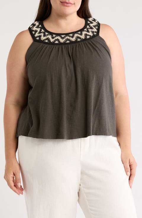 Embroidered Round Neck Tank (Plus)
