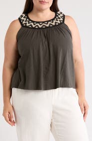 Lucky Brand Embroidered Round Neck Tank