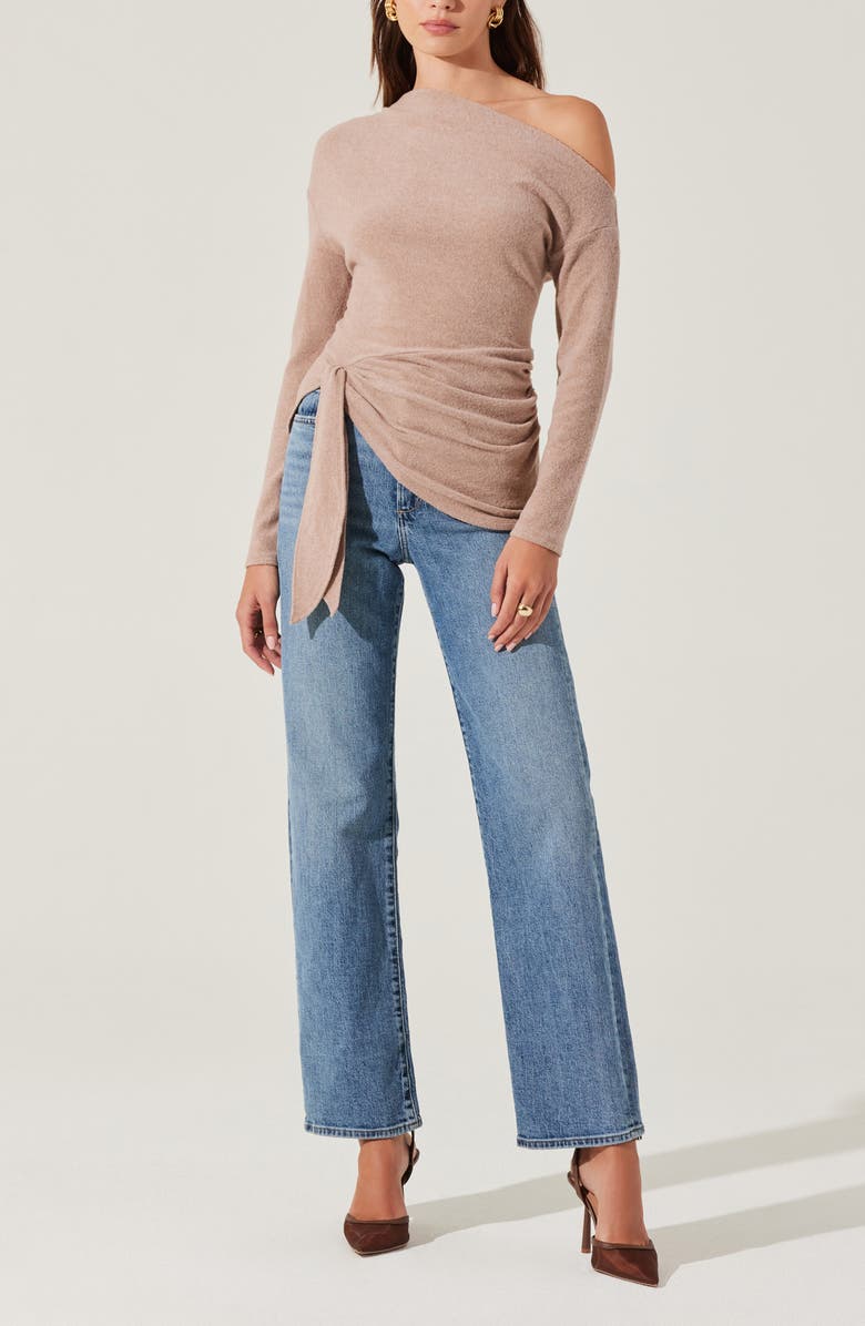 ASTR the Label One-Shoulder Tie Hem Knit Top, Alternate, color, Ashy Taupe