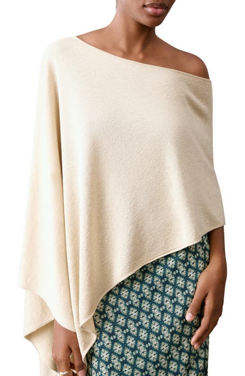 Asymmetric Metallic Knit Poncho