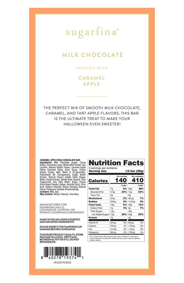 sugarfina Ghost Set of 4 Milk Chocolate Caramel Apple Bars, Alternate, color, 