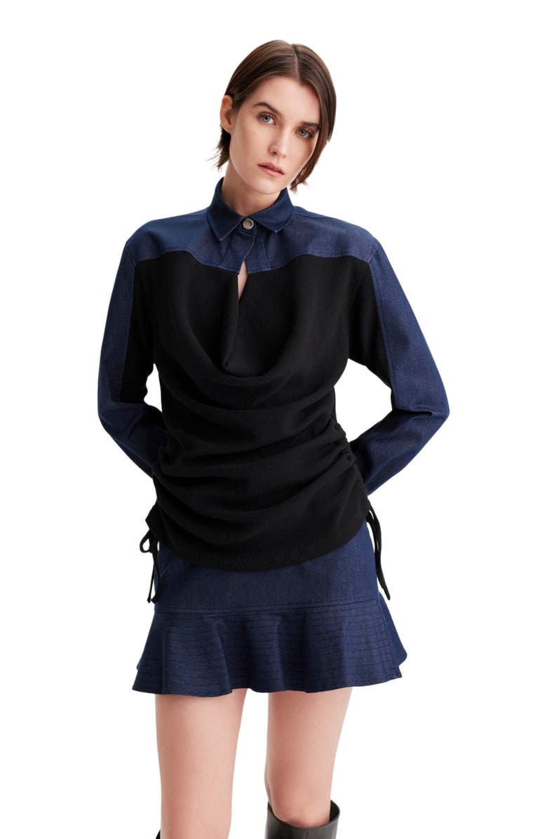 THEO The Label Demeter Denim Trapunto Hem Skirt, Alternate, color, Denim