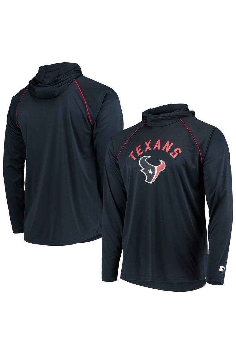 Men's Starter Navy Houston Texans Raglan Long Sleeve Hoodie T-Shirt, Main, color, Navy