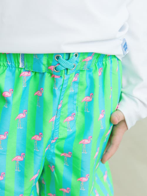 Ruggedbutts Toddler Boys Upf50+ Swim Trunks In Neon Flamingo Stripe