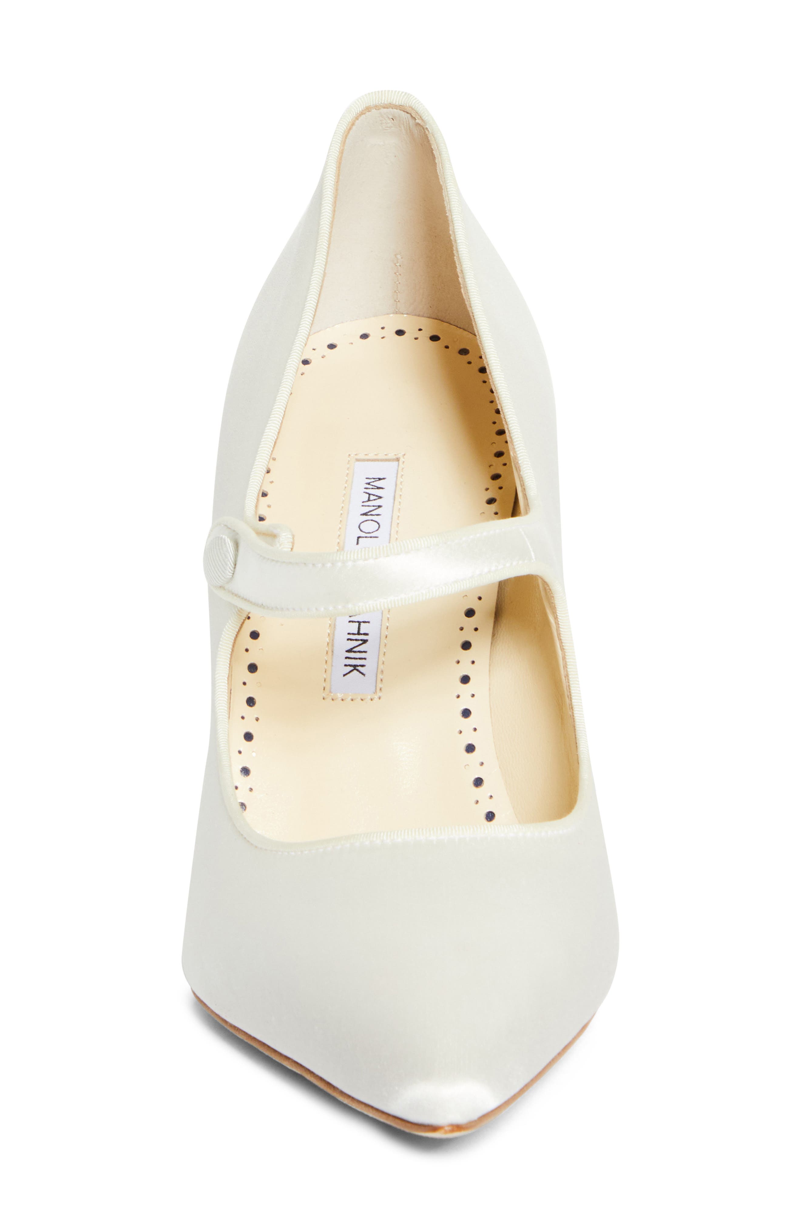 Manolo Blahnik Camparinew Bridal Pointed Toe Mary Jane Pump, Alternate, color, Light Cream