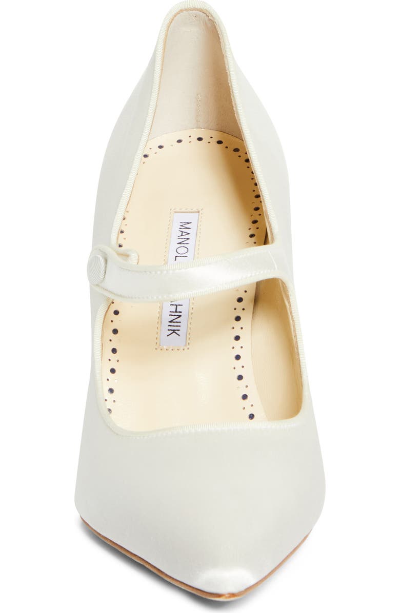 Manolo Blahnik Camparinew Bridal Pointed Toe Mary Jane Pump, Alternate, color, Light Cream