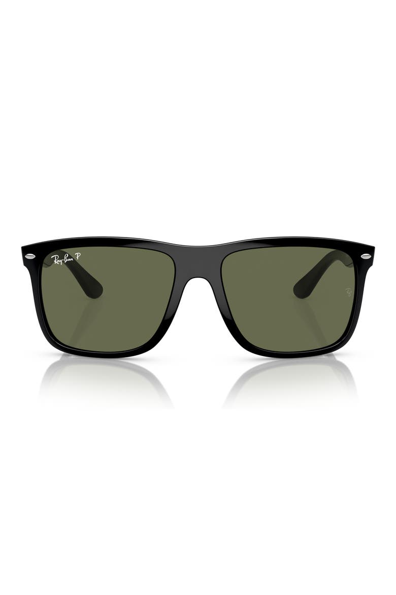 57mm Polarized Square Sunglasses, Main, color, BLACK