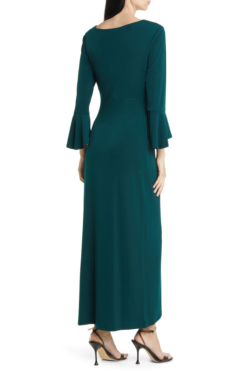 Connected Apparel Bell Sleeve Gathered Waist Gown, Alternate, color, Hunter