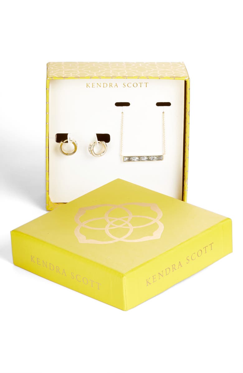 Kendra Scott Three-Piece Necklace & Earrings Set, Main, color, Gold White Crystal