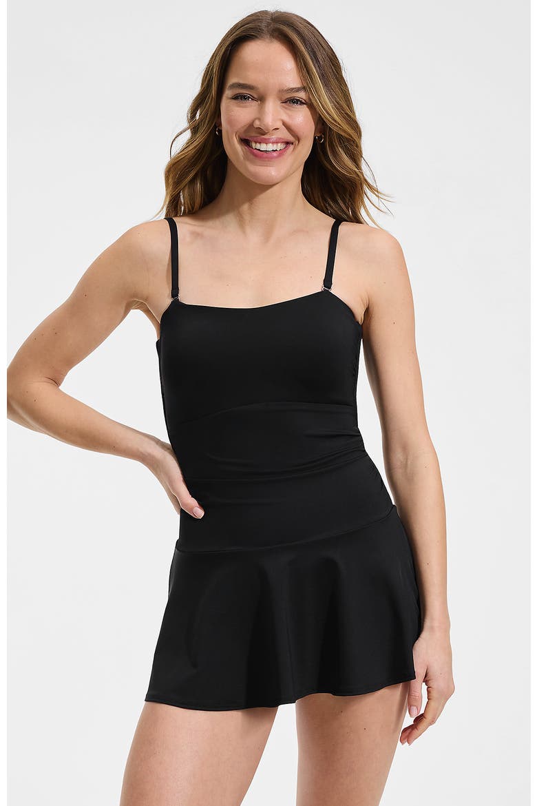 Sculpting Bandeau Lace Back Mini Swim Dress, Main, color, Black