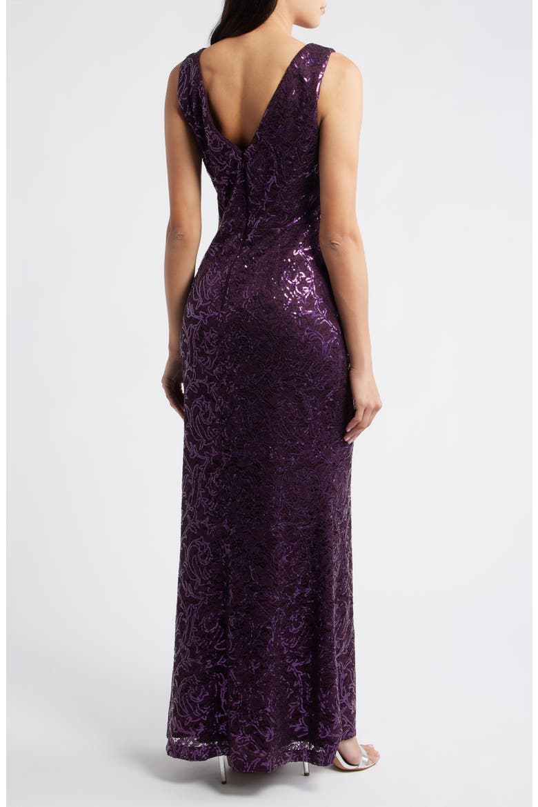 Sequin Ruffle Sleeveless Lace Trumpet Gown, Alternate, color, PLUM