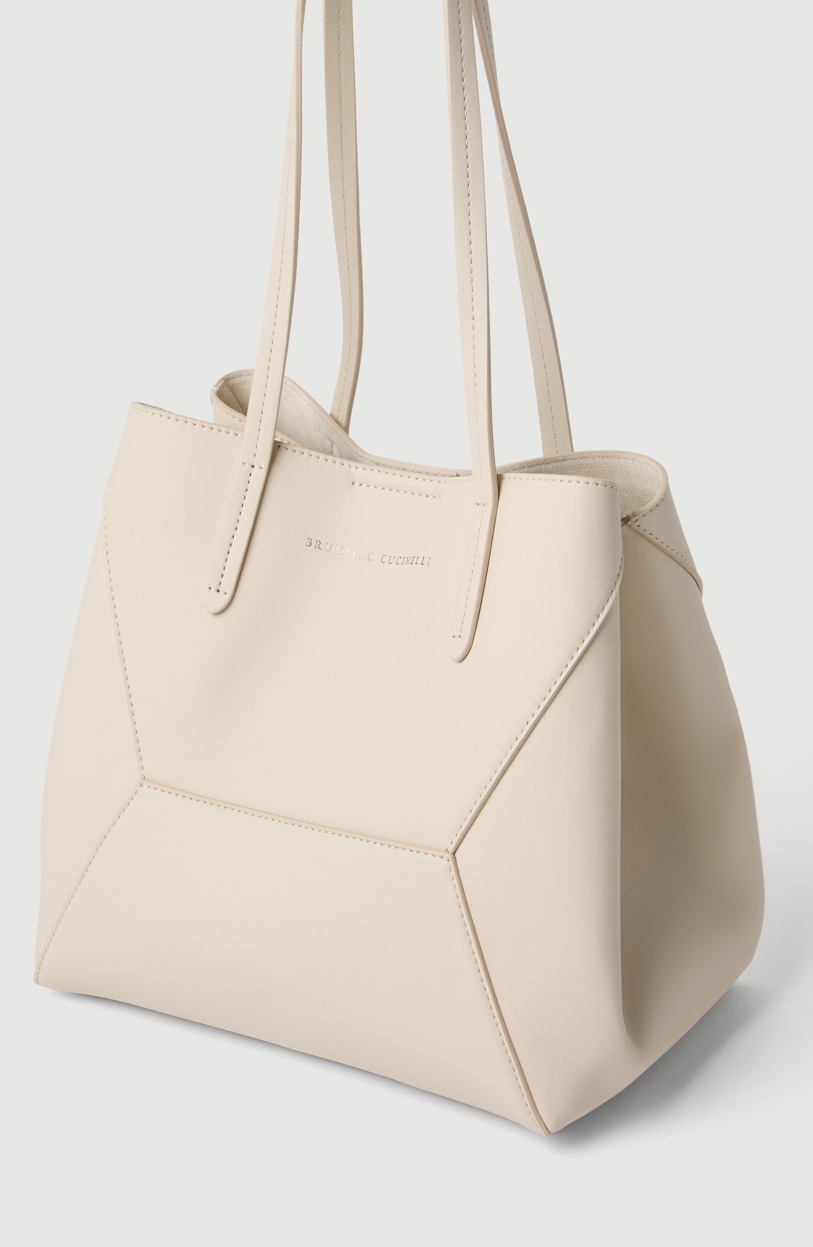 Brunello Cucinelli Calfskin small BC Duo bag, Alternate, color, Ivory