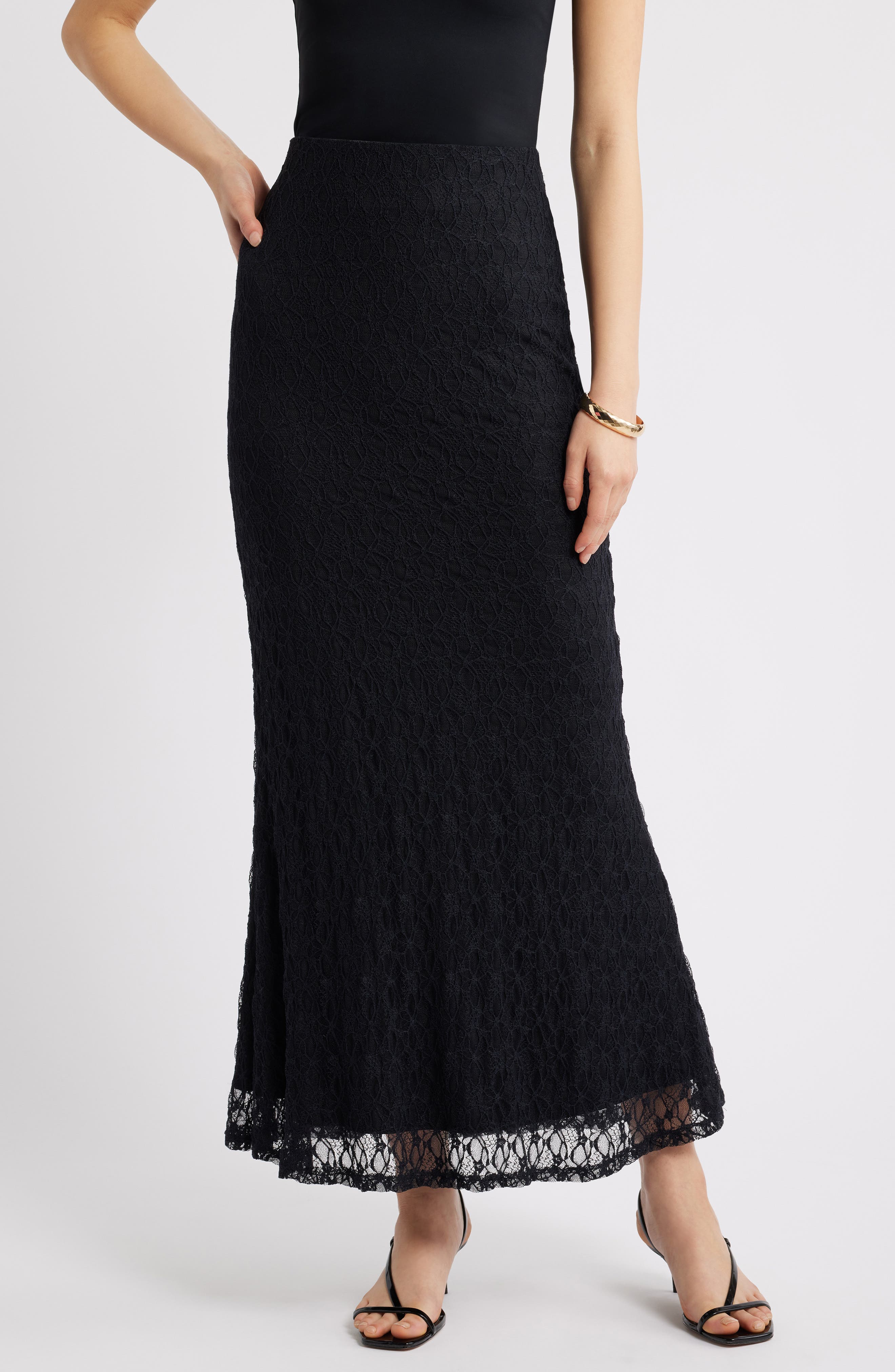Open Edit Sheer Lace Maxi Skirt