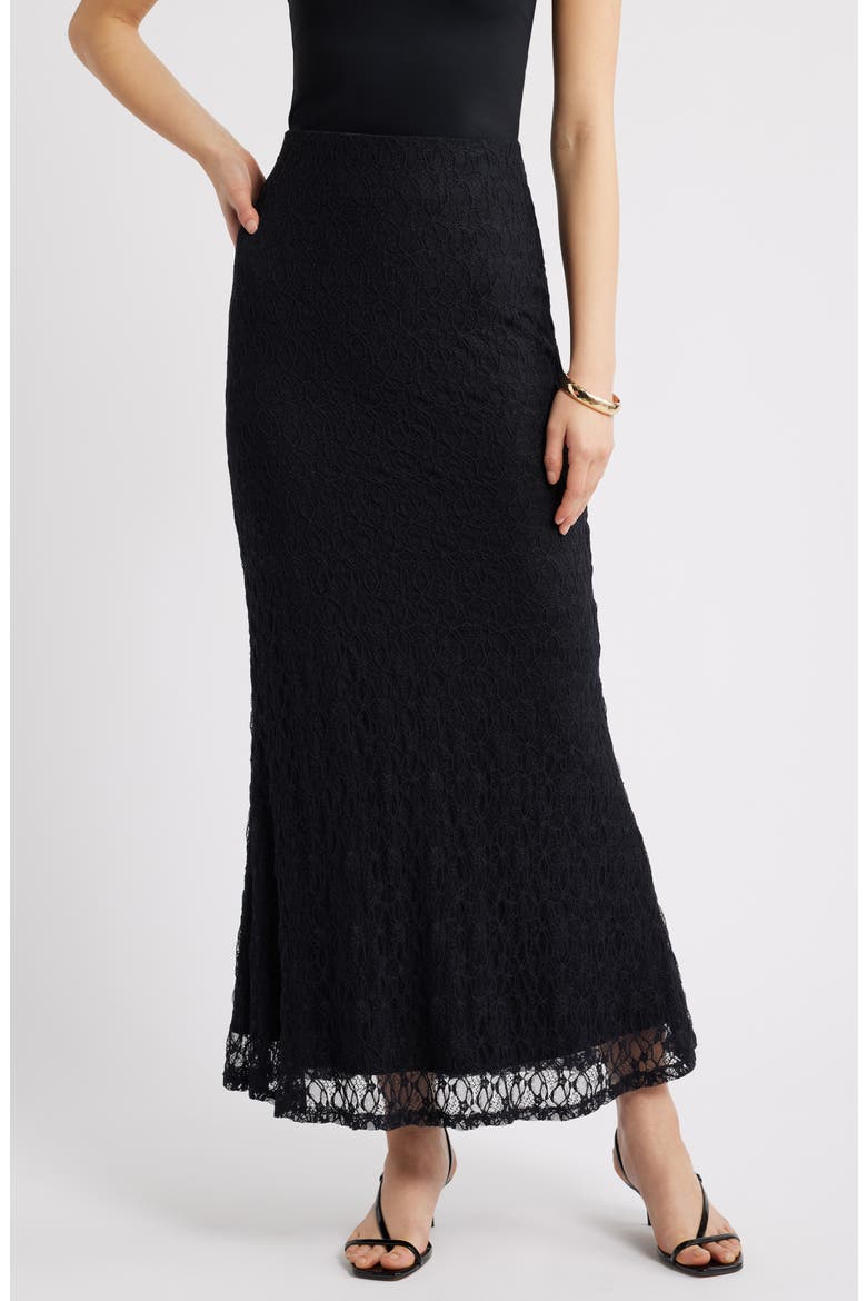 Sheer Lace Maxi Skirt, Main, color, BLACK