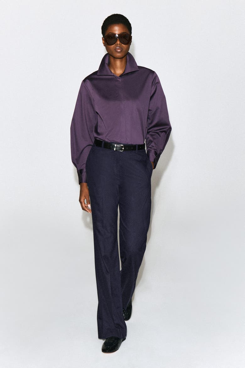 Oversized Folded-Collar Cotton Shirt, Alternate, color, DARK PURPLE