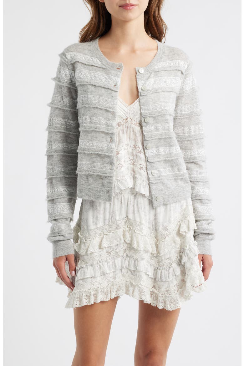 Claralise Lace Accent Cardigan, Main, color, PALE GREY MELANGE