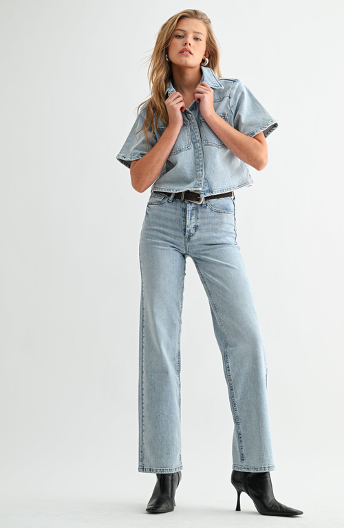 Jemina Denim High Rise Hidden Waistband Straight Leg Jeans In Blue
