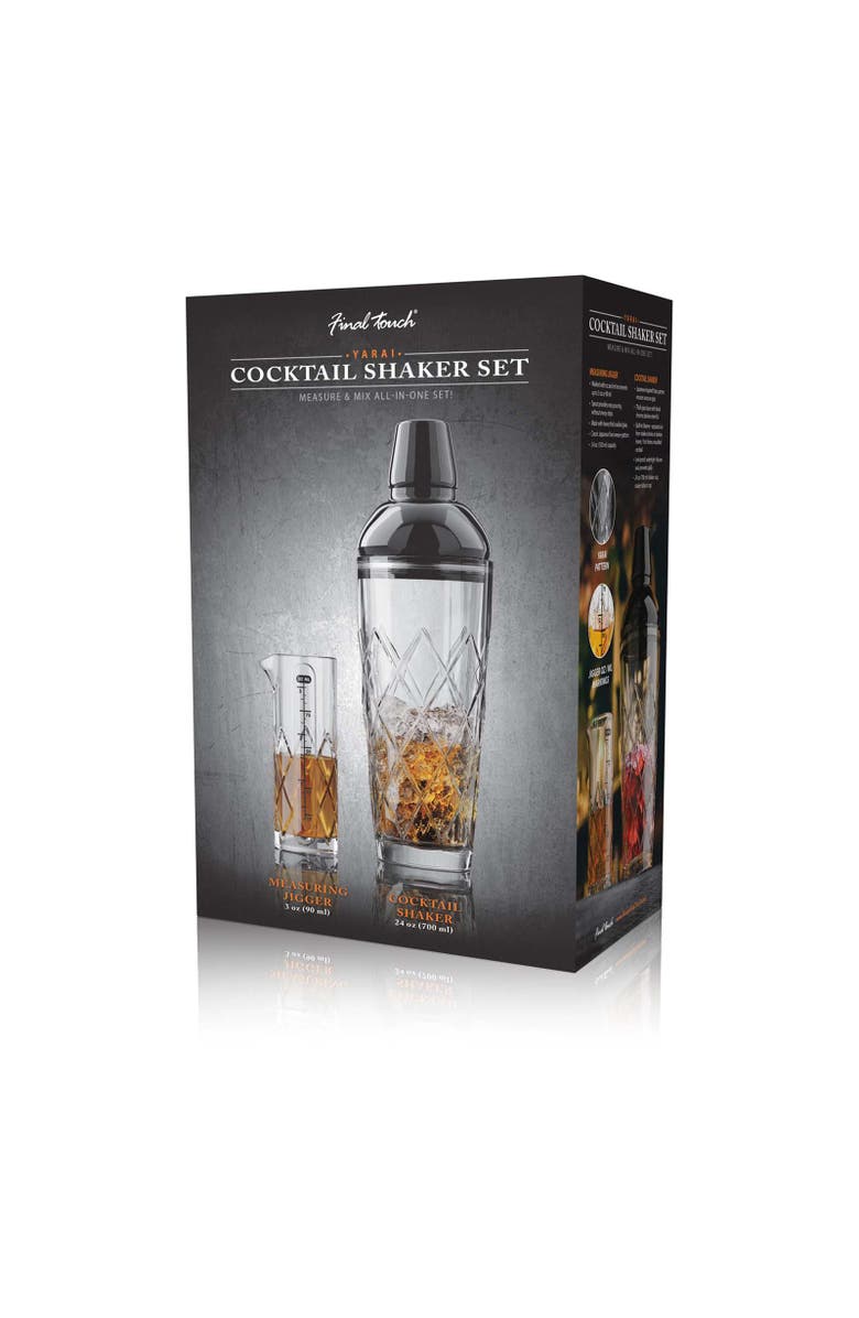 FINAL TOUCH Yarai Glass Cocktail Shaker & Jigger Set, Alternate, color, Black Chrome