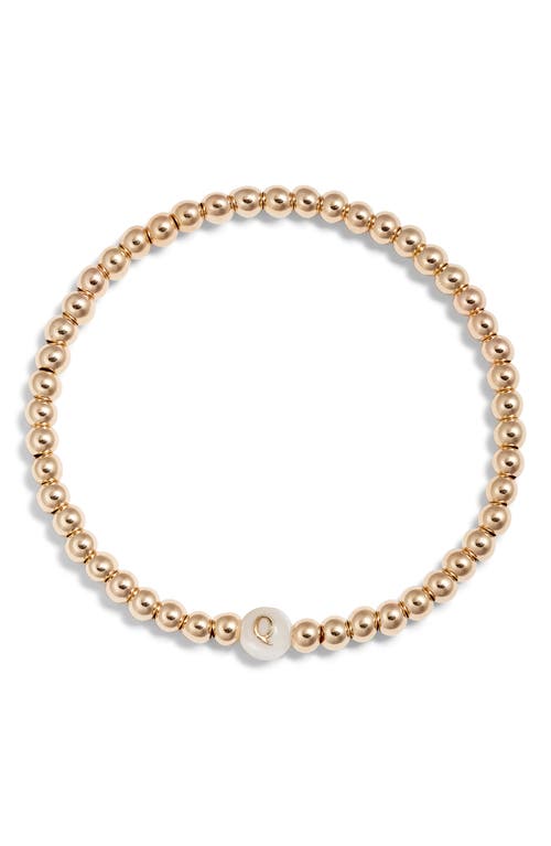 Nashelle Mother Of Pearl Initial Beaded Bracelet In Gold Fill Q