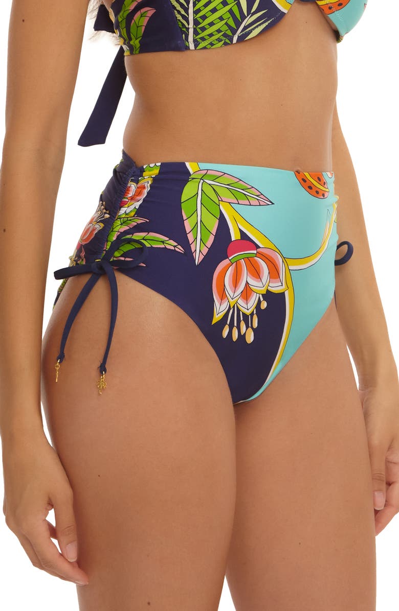 Trina Turk Flamingo High Waist Bikini Bottoms, Alternate, color, Blue Mutli