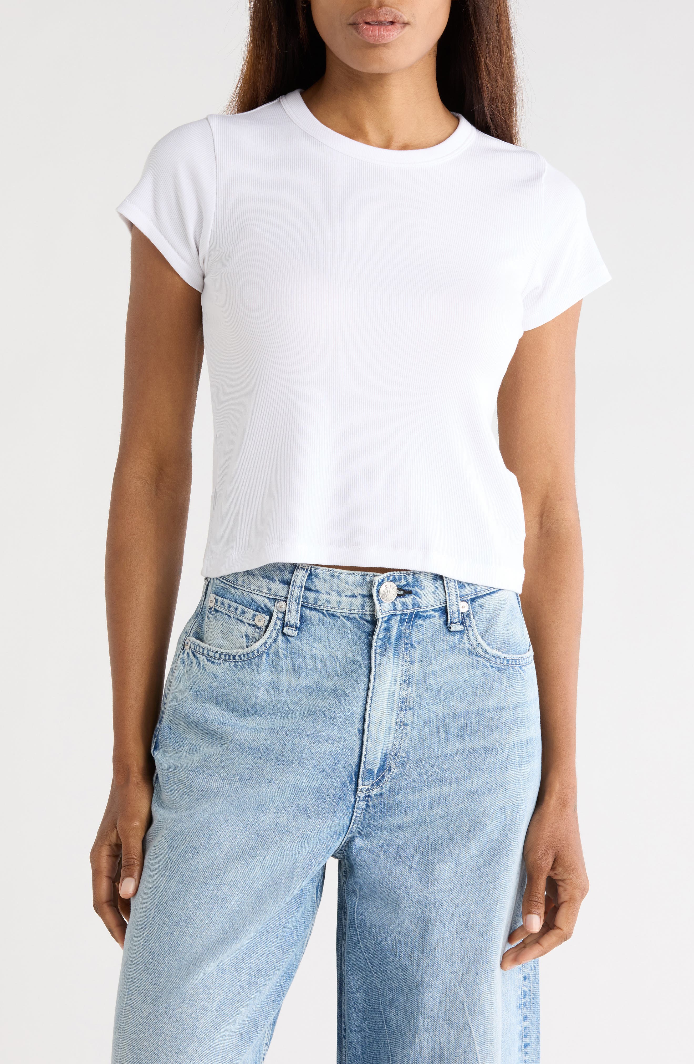 rag & bone Essie Crewneck Ribbed Crop T-Shirt